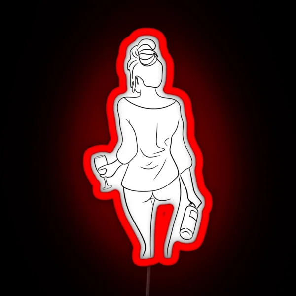Woman With Wine Glass And Wine Bottle RGB Neon Sign