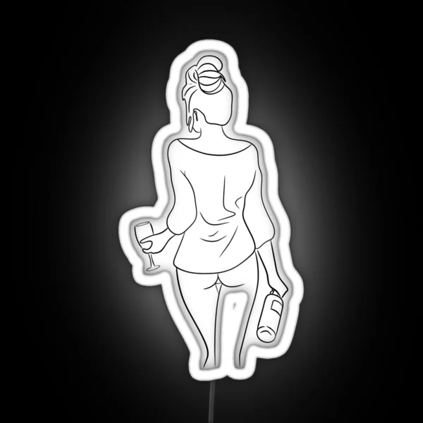 Woman With Wine Glass And Wine Bottle RGB Neon Sign