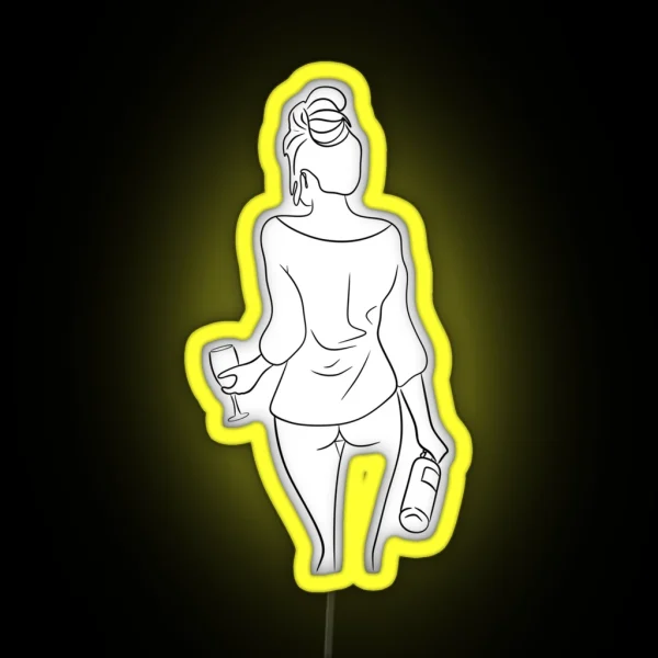 Woman With Wine Glass And Wine Bottle RGB Neon Sign