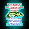 Ironic Memes Meet Retro Neon in Women and Fish Warning Sign