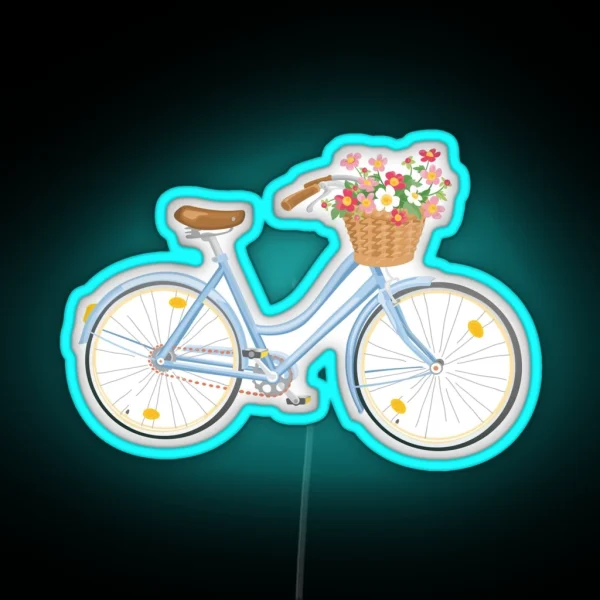 Women S Bicycle With Flowers In Basket RGB Neon Sign