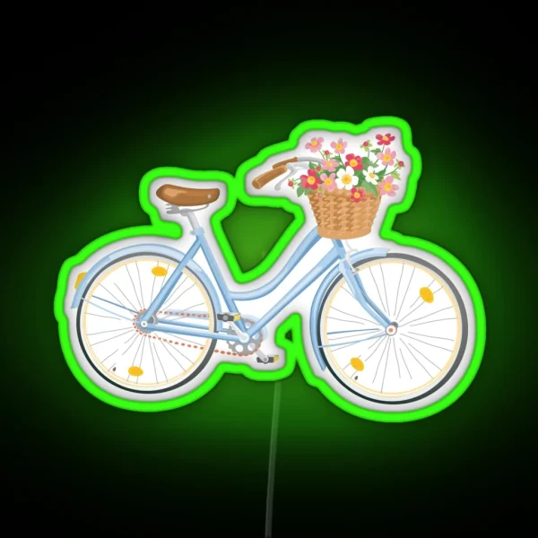 Women S Bicycle With Flowers In Basket RGB Neon Sign