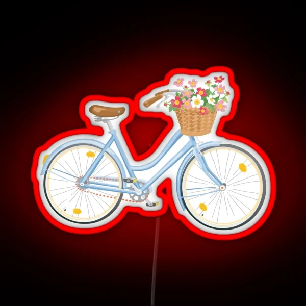 Women S Bicycle With Flowers In Basket RGB Neon Sign
