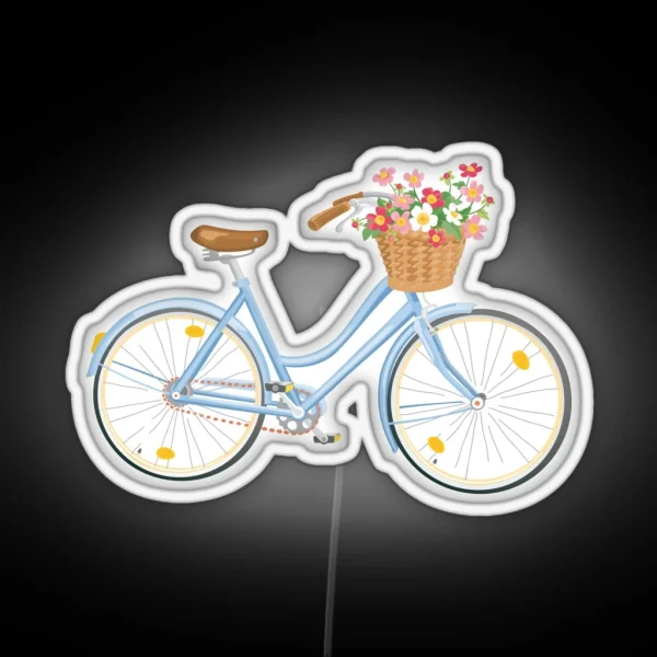 Women S Bicycle With Flowers In Basket RGB Neon Sign