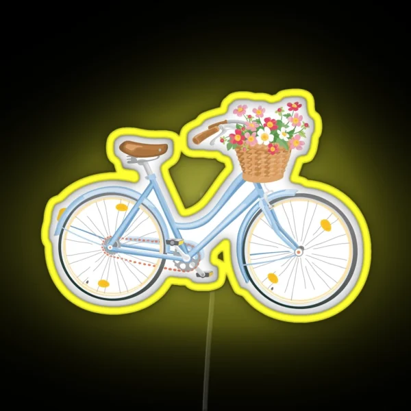 Women S Bicycle With Flowers In Basket RGB Neon Sign