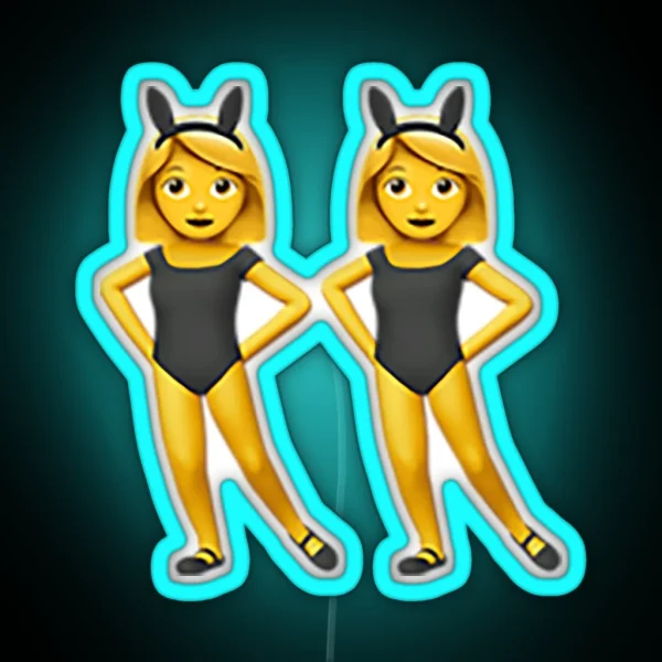 Women With Bunny Ears Partying Emoji RGB Neon Sign