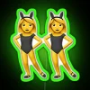 Whimsical neon party decor featuring bunny ear motif in color.
