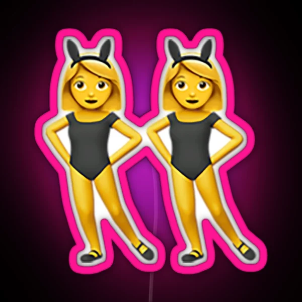 Women With Bunny Ears Partying Emoji RGB Neon Sign