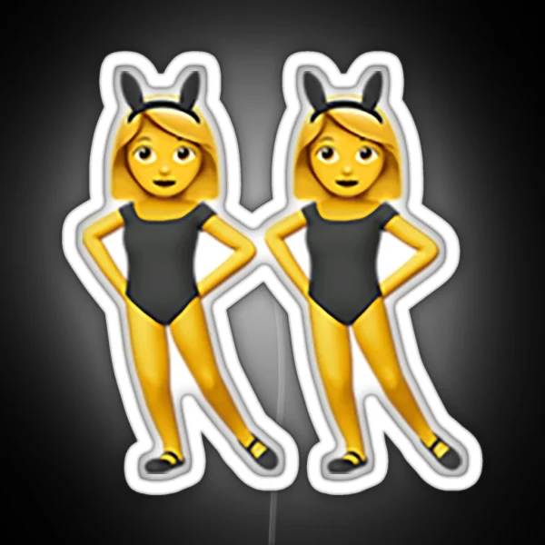 Women With Bunny Ears Partying Emoji RGB Neon Sign