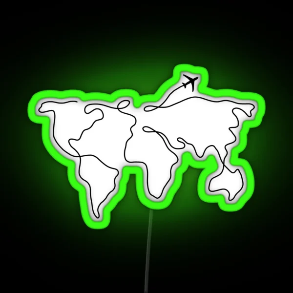 World Map Line Art RGB Neon Sign