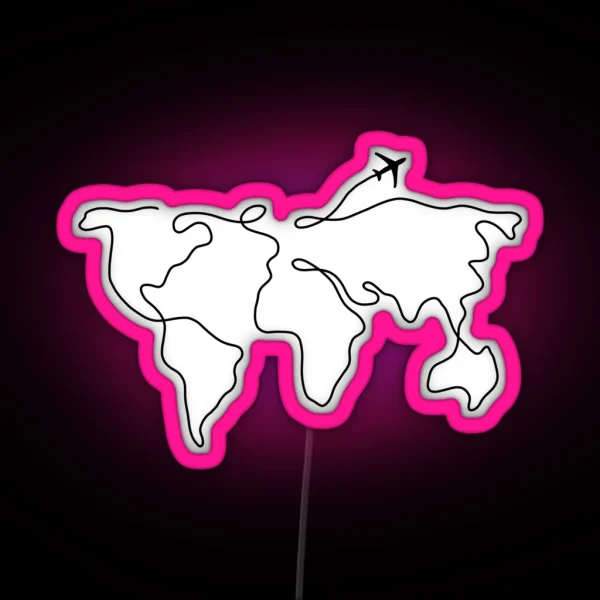 World Map Line Art RGB Neon Sign