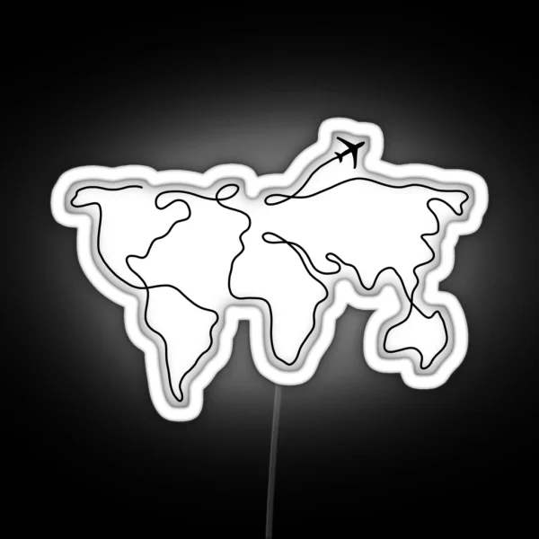 World Map Line Art RGB Neon Sign