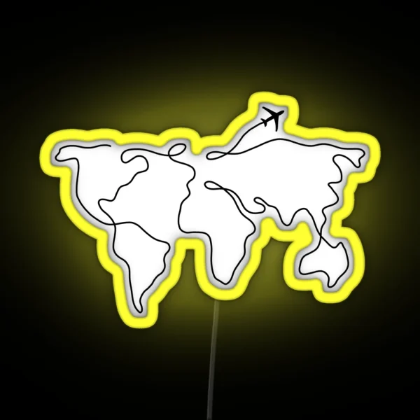 World Map Line Art RGB Neon Sign