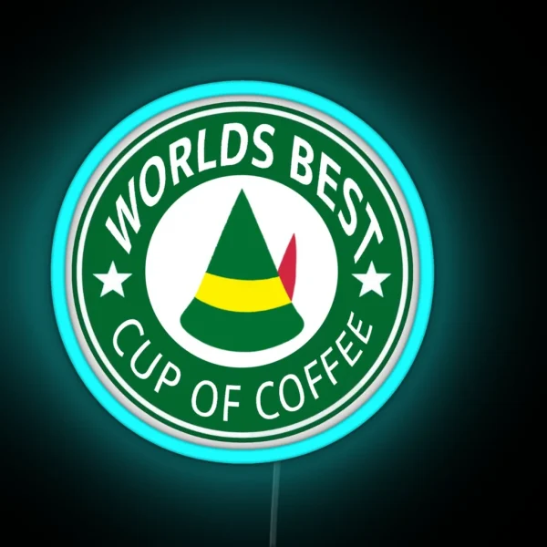 Worlds Best Cup Of Coffee Elf RGB Neon Sign