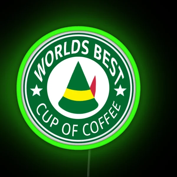 Worlds Best Cup Of Coffee Elf RGB Neon Sign