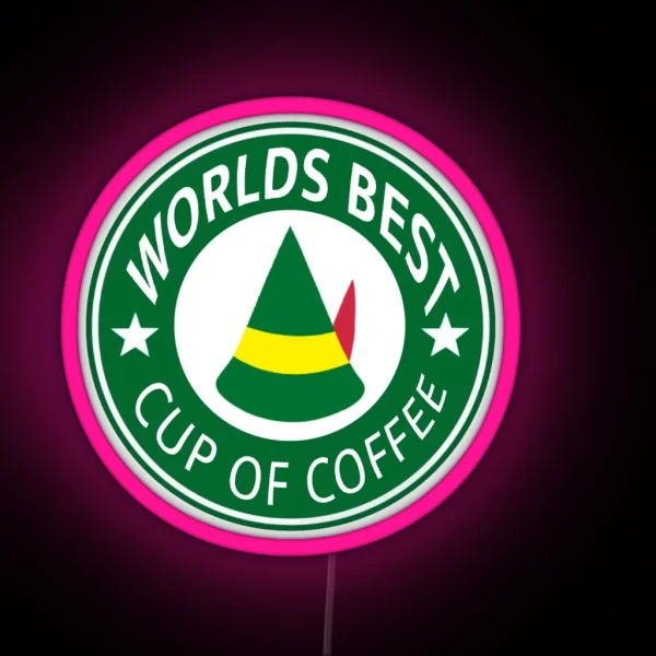 Worlds Best Cup Of Coffee Elf RGB Neon Sign