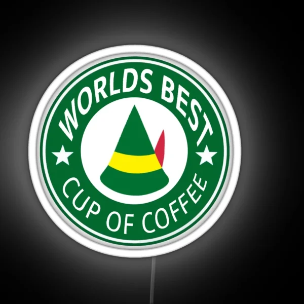 Worlds Best Cup Of Coffee Elf RGB Neon Sign