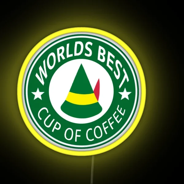 Worlds Best Cup Of Coffee Elf RGB Neon Sign
