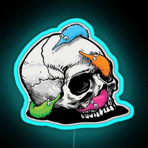 Worms On A String On A Skull RGB Neon Sign