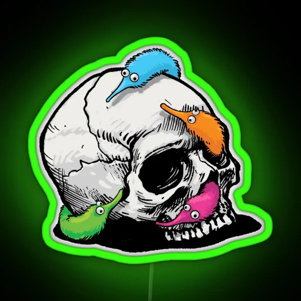 Worms On A String On A Skull RGB Neon Sign