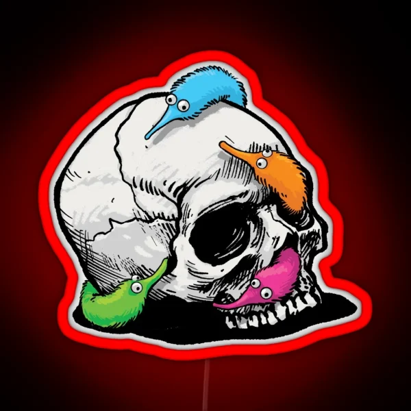Worms On A String On A Skull RGB Neon Sign