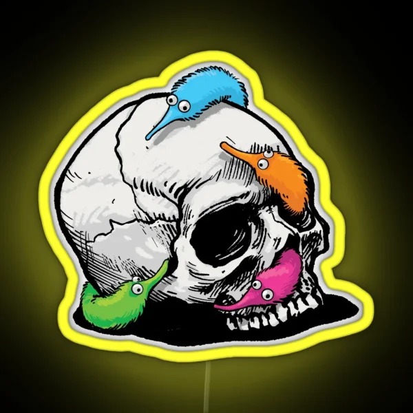 Worms On A String On A Skull RGB Neon Sign