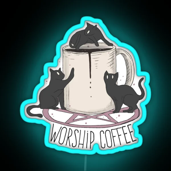 Worship Coffee Kittens RGB Neon Sign