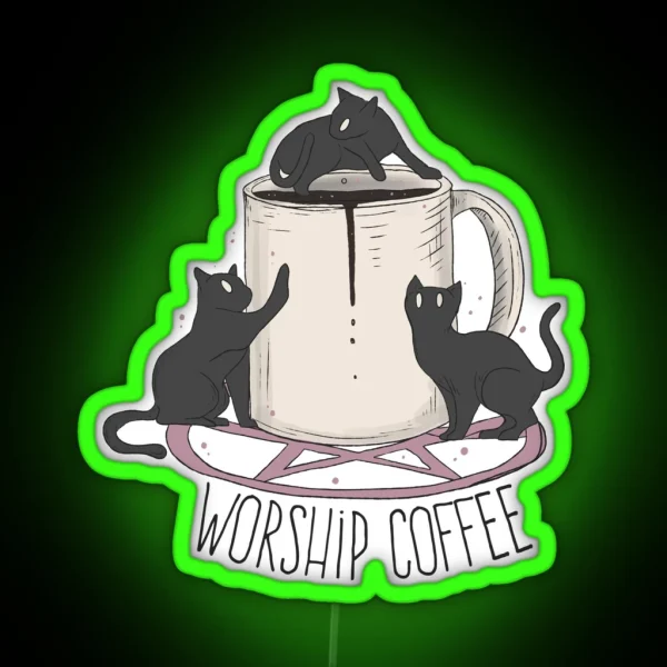 Worship Coffee Kittens RGB Neon Sign