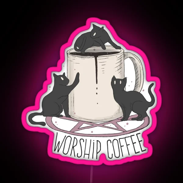 Worship Coffee Kittens RGB Neon Sign