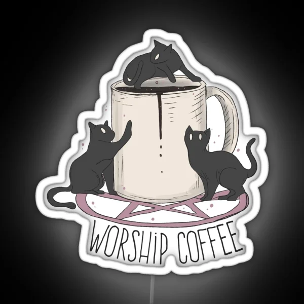 Worship Coffee Kittens RGB Neon Sign