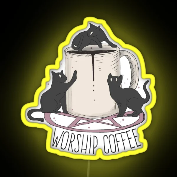 Worship Coffee Kittens RGB Neon Sign