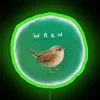 Whimsical wren bird silhouette neon sign with colorful RGB lighting