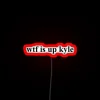 Funhouse decor featuring colorful, quirky 'WTF is up Kyle' neon phrase