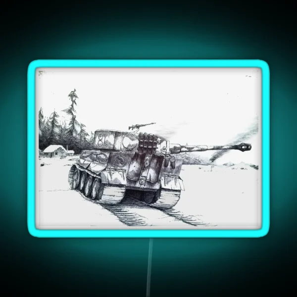 WW2 Snowy German Tank Tiger Illustration RGB Neon Sign
