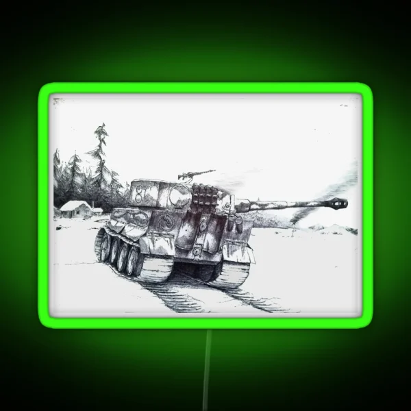 WW2 Snowy German Tank Tiger Illustration RGB Neon Sign