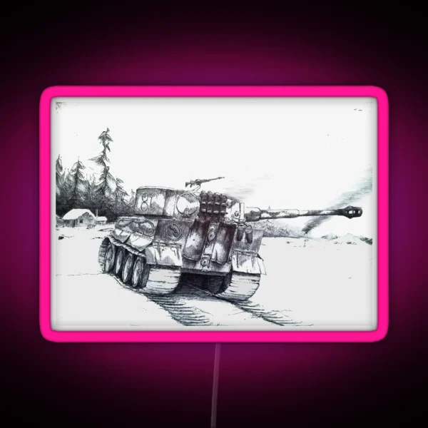 WW2 Snowy German Tank Tiger Illustration RGB Neon Sign