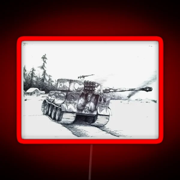 WW2 Snowy German Tank Tiger Illustration RGB Neon Sign