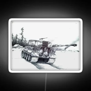 WW2 Snowy German Tank Tiger Illustration RGB Neon Sign