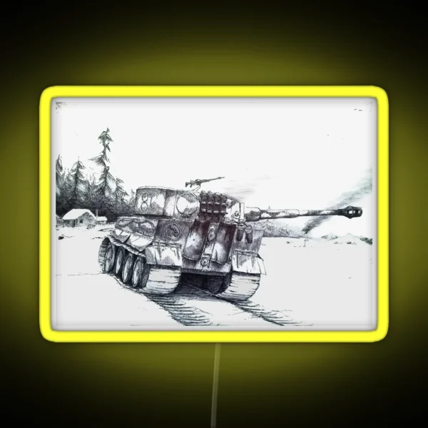 WW2 Snowy German Tank Tiger Illustration RGB Neon Sign