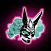 Neon-lit LED face mask with customizable color-changing RGB lighting effects.