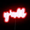 Neon lit word art Y'all wall led with colorful glow