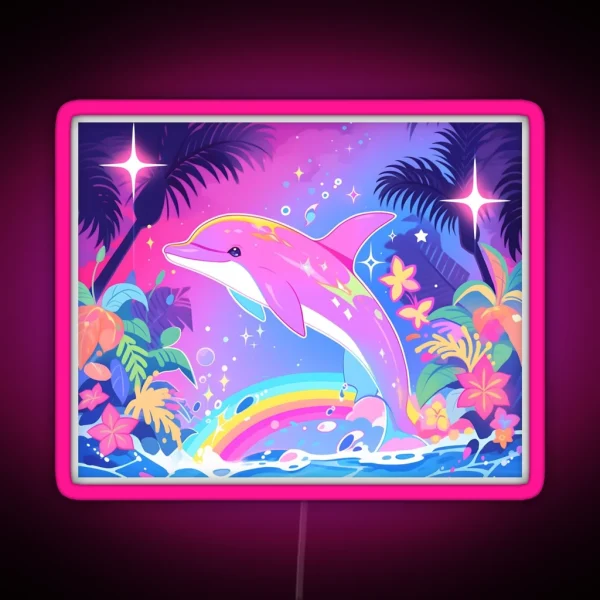 Y2K Aesthetic Dayglow Dolphin Dance RGB Neon Sign