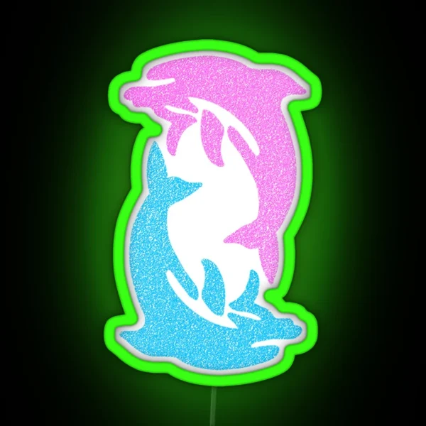 Y2k Pink Blue Dolphin Coconut Girl Glitter Tattoo RGB Neon Sign