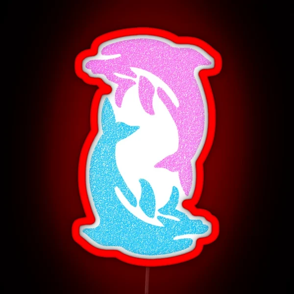 Y2k Pink Blue Dolphin Coconut Girl Glitter Tattoo RGB Neon Sign