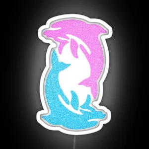 Y2k Pink Blue Dolphin Coconut Girl Glitter Tattoo RGB Neon Sign