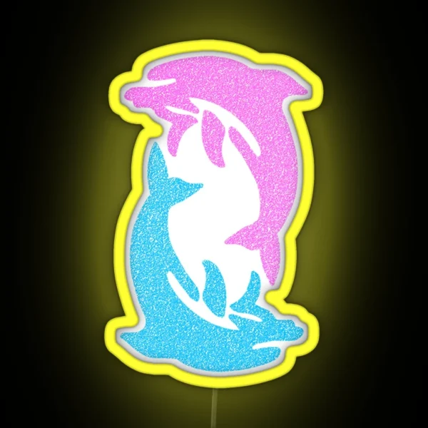 Y2k Pink Blue Dolphin Coconut Girl Glitter Tattoo RGB Neon Sign