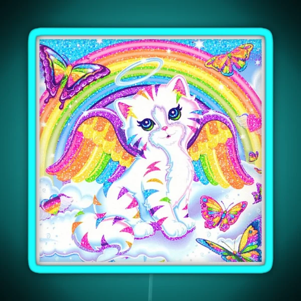 Y2k Sparkly Rainbow Angelic Cat With RGB Neon Sign