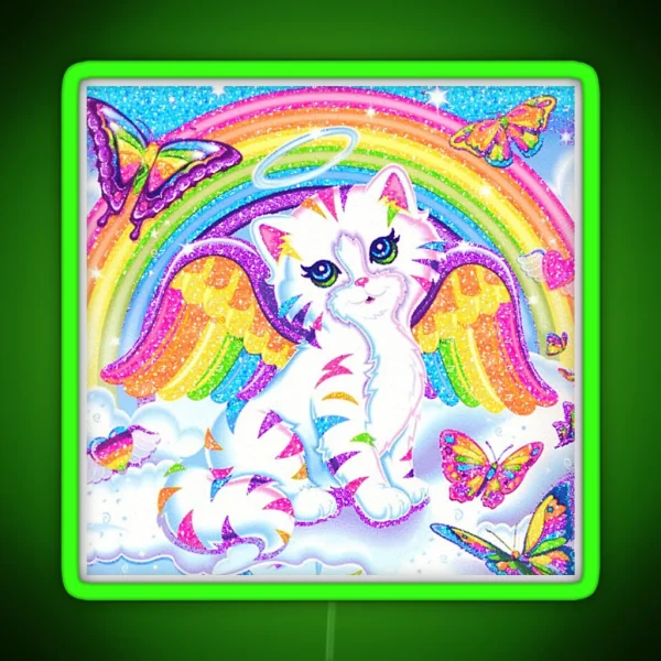 Y2k Sparkly Rainbow Angelic Cat With RGB Neon Sign