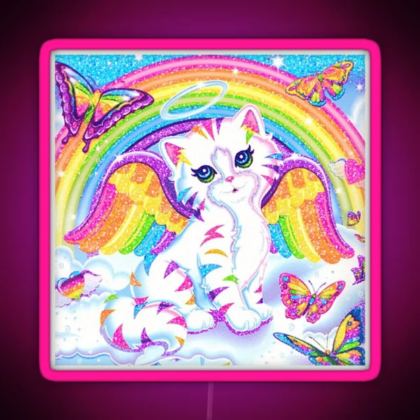 Y2k Sparkly Rainbow Angelic Cat With RGB Neon Sign