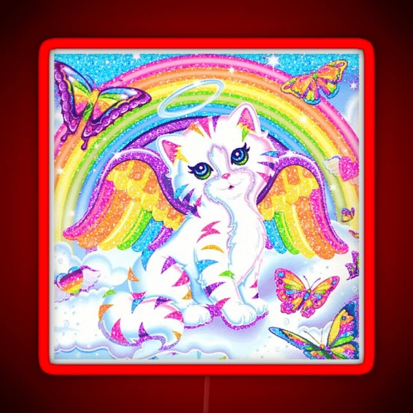 Y2k Sparkly Rainbow Angelic Cat With RGB Neon Sign
